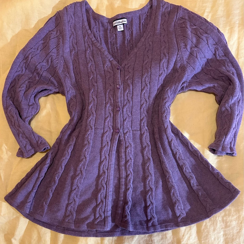 Lavender Purple Cable Knit Babydoll Cardigan